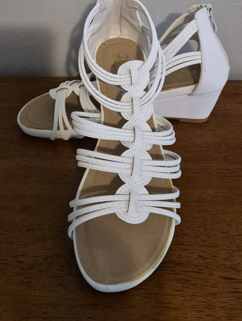 White Strappy Low Wedge Sandals - Women's Comfortable Dress Sandals